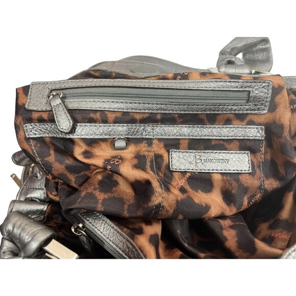 B. Makowsky Gunmetal Metallic Leather Zipper Tassels Tote Shoulder Bag $298 - Picture 3 of 7